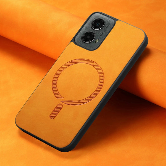 For Motorola Moto G 5G 2024 Retro Magsafe Magnetic PU Back Cover Phone Case(Yellow) by buy2fix
