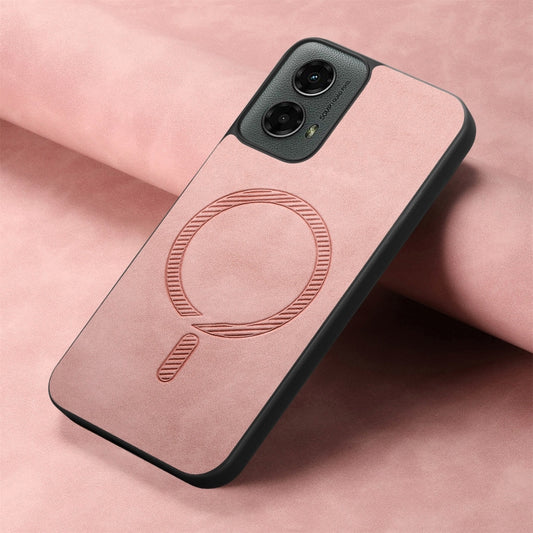 For Motorola Moto G 5G 2024 Retro Magsafe Magnetic PU Back Cover Phone Case(Pink) by buy2fix
