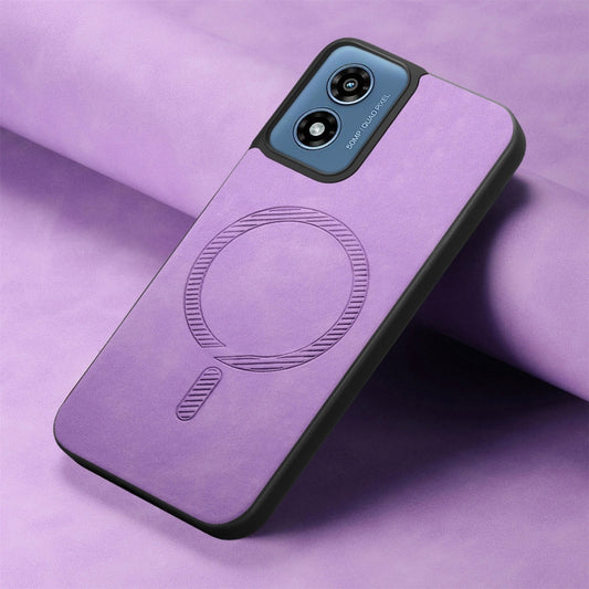 For Motorola Moto G Play 2024 4G Retro Magsafe Magnetic PU Back Cover Phone Case(Purple) by buy2fix