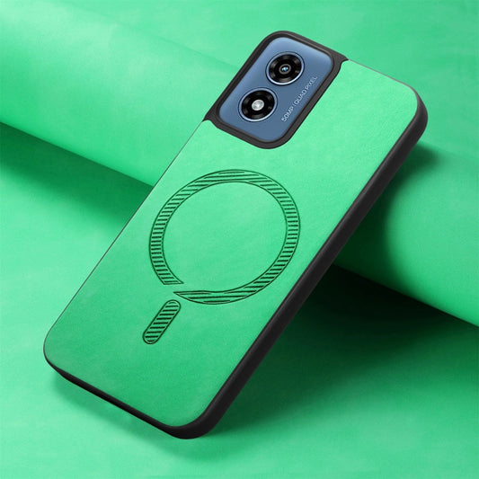 For Motorola Moto G Play 2024 4G Retro Magsafe Magnetic PU Back Cover Phone Case(Green) by buy2fix