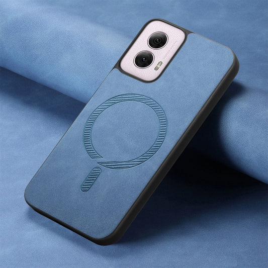 For Motorola Moto G Power 2024 5G Retro Magsafe Magnetic PU Back Cover Phone Case(Blue) by buy2fix