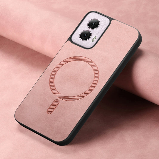 For Motorola Moto G Power 2024 5G Retro Magsafe Magnetic PU Back Cover Phone Case(Pink) by buy2fix