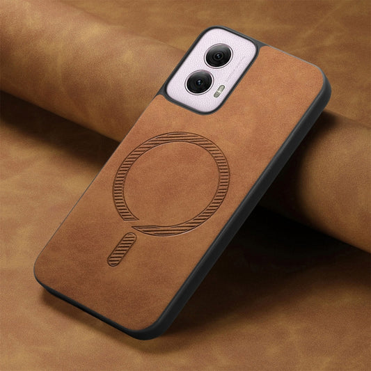 For Motorola Moto G Power 2024 5G Retro Magsafe Magnetic PU Back Cover Phone Case(Brown) by buy2fix