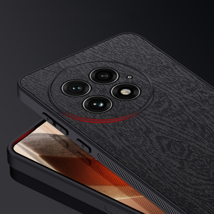 For OnePlus 13 Tree Bark Leather Shockproof Phone Case(Black) by buy2fix