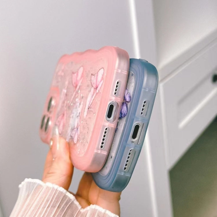 For iPhone 16 Pro Wave Edge Butterfly TPU Hybrid PC Phone Case(Pink) by buy2fix