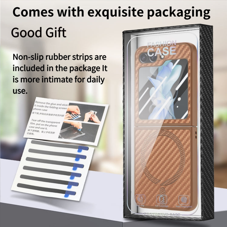 For Samsung Galaxy Z Flip7 FE / Flip6 Carbon Fiber Magsafe Phone Case(Brown) by buy2fix