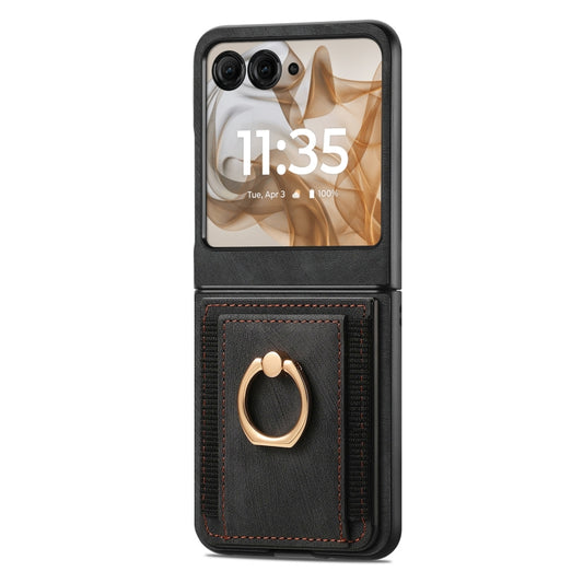 For Motorola Razr 50 Retro Skin-feel Ring Card Bag Phone Case(Black) by buy2fix