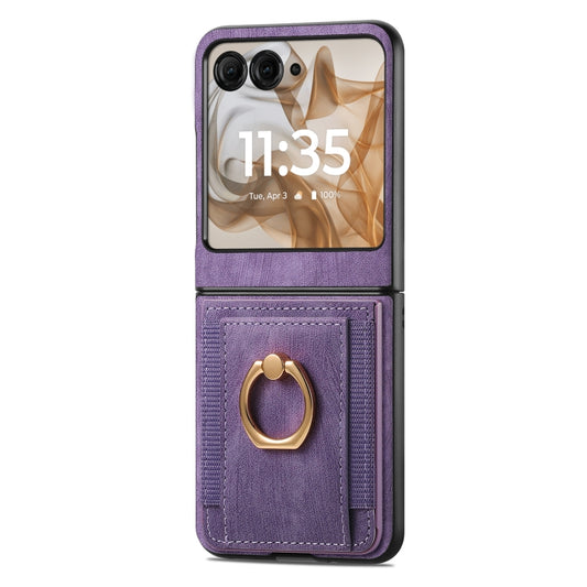 For Motorola Razr 50 Retro Skin-feel Ring Card Bag Phone Case(Purple) by buy2fix