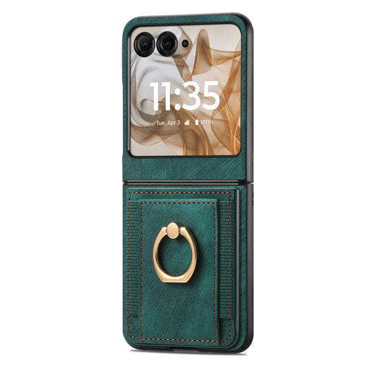 For Motorola Razr 50 Retro Skin-feel Ring Card Bag Phone Case(Green) by buy2fix