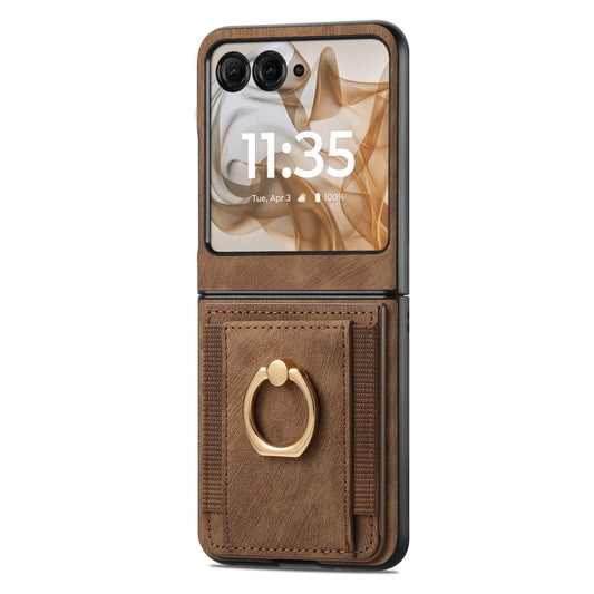 For Motorola Razr 50 Ultra Retro Skin-feel Ring Card Bag Phone Case(Brown) by buy2fix