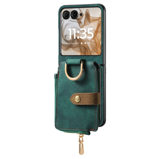 For Motorola Razr 50 Retro Ring Vertical Zipper Wallet Phone Case(Green) by buy2fix