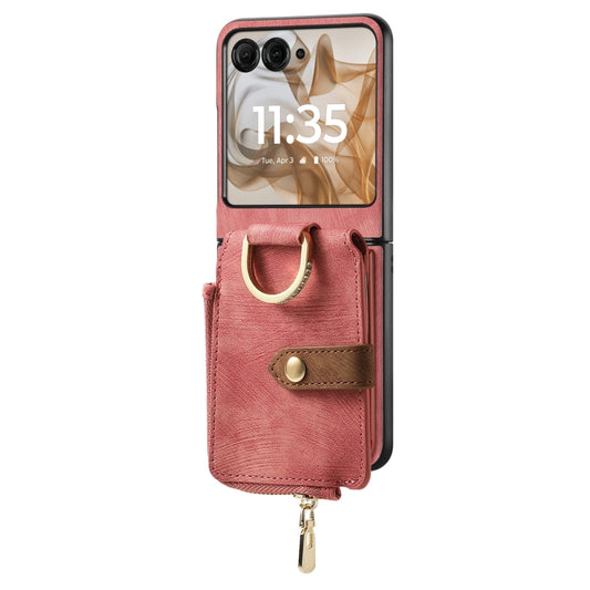 For Motorola Razr 50 Retro Ring Vertical Zipper Wallet Phone Case(Pink) by buy2fix