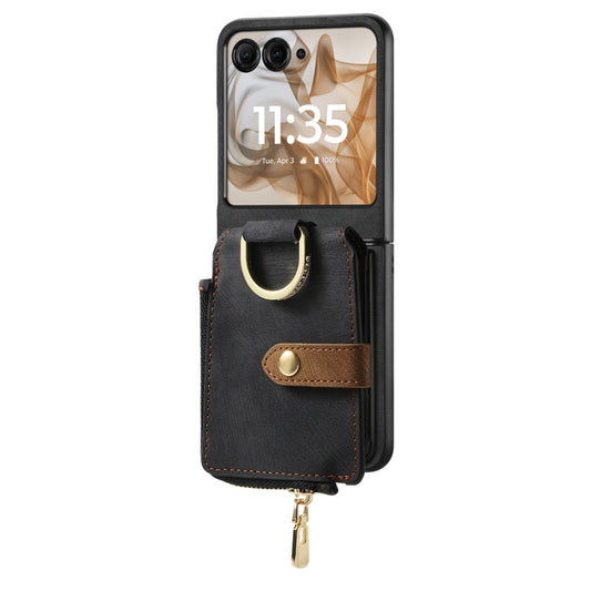 For Motorola Razr 50 Ultra Retro Ring Vertical Zipper Wallet Phone Case(Black) by buy2fix