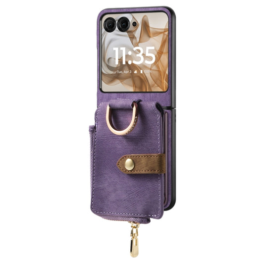 For Motorola Razr 50 Ultra Retro Ring Vertical Zipper Wallet Phone Case(Purple) by buy2fix