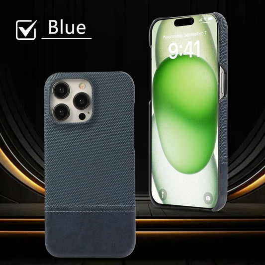 For iPhone 16 Pro Stitching Cloth PU Shockproof Phone Case(Dark Blue) by buy2fix