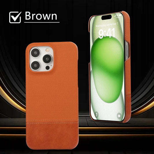 For iPhone 16 Plus Stitching Cloth PU Shockproof Phone Case(Brown) by buy2fix