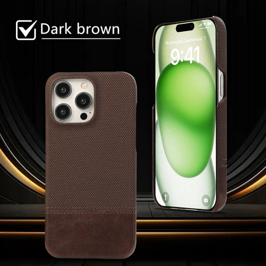 For iPhone 16 Stitching Cloth PU Shockproof Phone Case(Dark Brown) by buy2fix