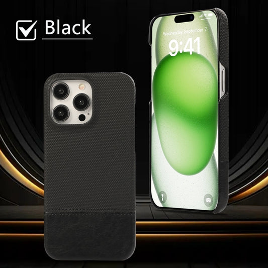 For iPhone 16 Stitching Cloth PU Shockproof Phone Case(Black) by buy2fix