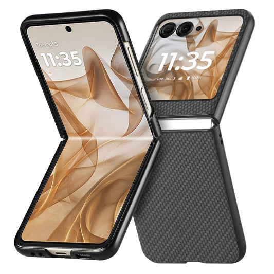 For Motorola Razr 50 Carbon Fiber Texture Leather Back Phone Case(Black) by buy2fix