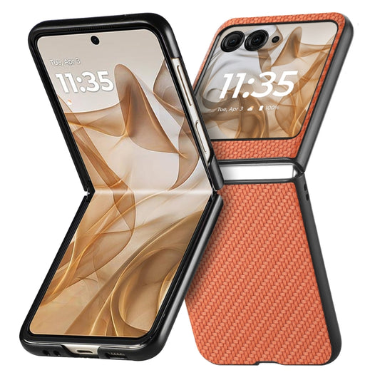 For Motorola Razr 50 Carbon Fiber Texture Leather Back Phone Case(Brown) by buy2fix