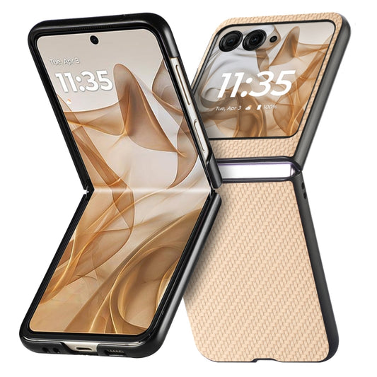 For Motorola Razr 50 Carbon Fiber Texture Leather Back Phone Case(Khaki) by buy2fix