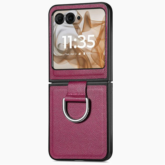 For Motorola Razr 50 Ultra Litchi Texture Leather Ring Fold Phone Case(Purple) by buy2fix