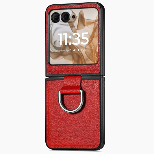 For Motorola Razr 50 Ultra Litchi Texture Leather Ring Fold Phone Case(Red) by buy2fix