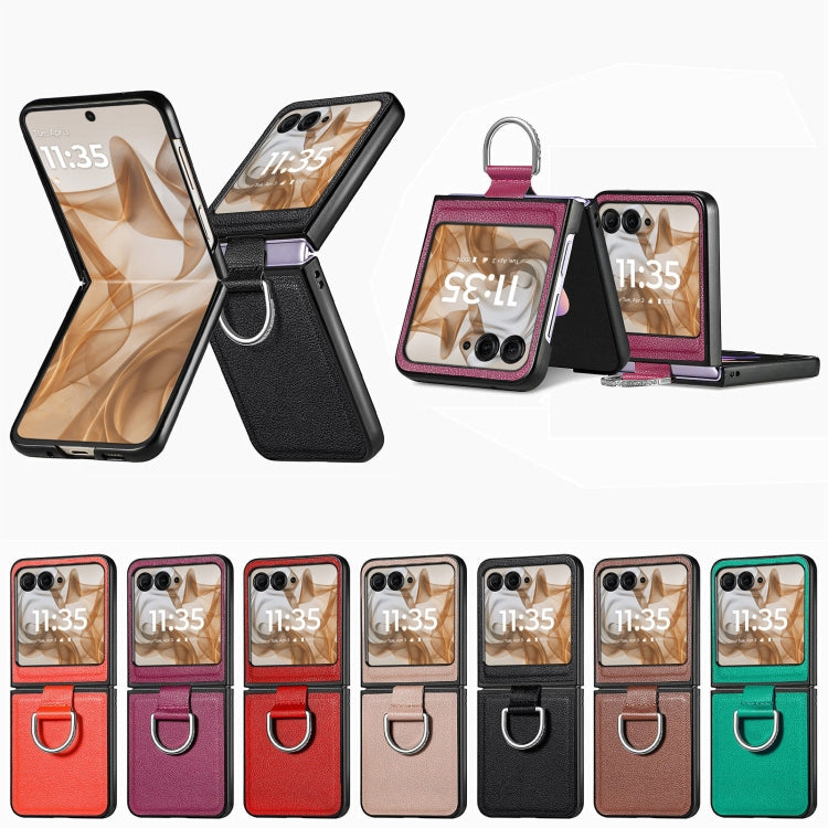 For Motorola Razr 50 Ultra Litchi Texture Leather Ring Fold Phone Case(Gray) by buy2fix