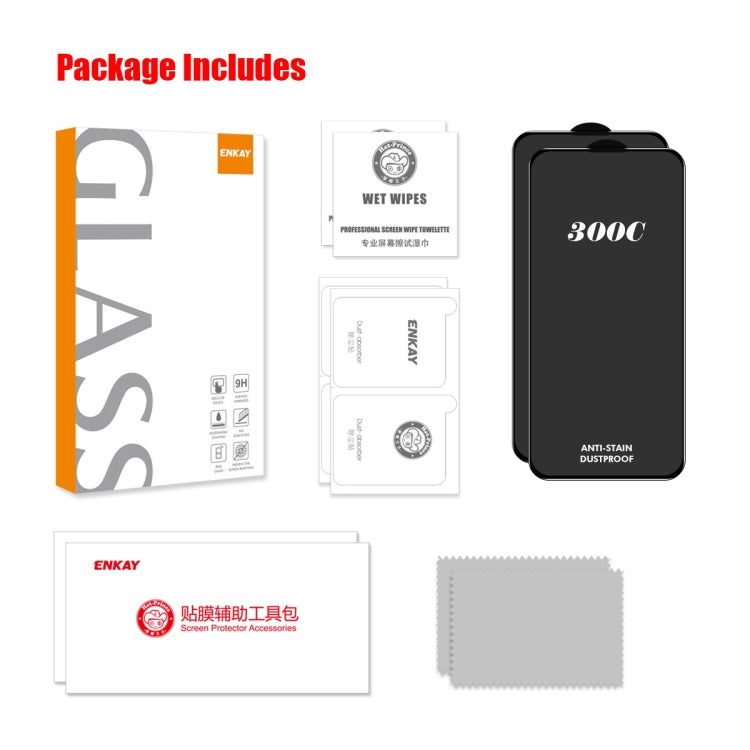 For iPhone 16 Pro Max 2pcs ENKAY 300C Super Large Arc Full Coverage High Aluminum-silicon Tempered Glass Film Black by ENKAY