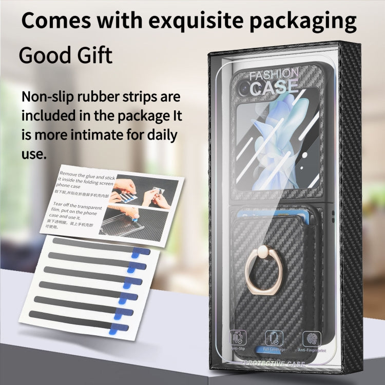 For Samsung Galaxy Z Flip6 / Flip7 FE Carbon Fiber Ring Card Bag Magsafe Phone Case(Black) by buy2fix