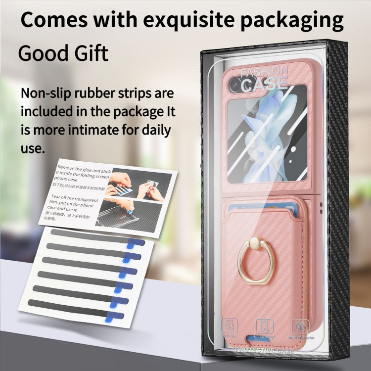 For Samsung Galaxy Z Flip6 / Flip7 FE Carbon Fiber Ring Card Bag Magsafe Phone Case(Pink) by buy2fix