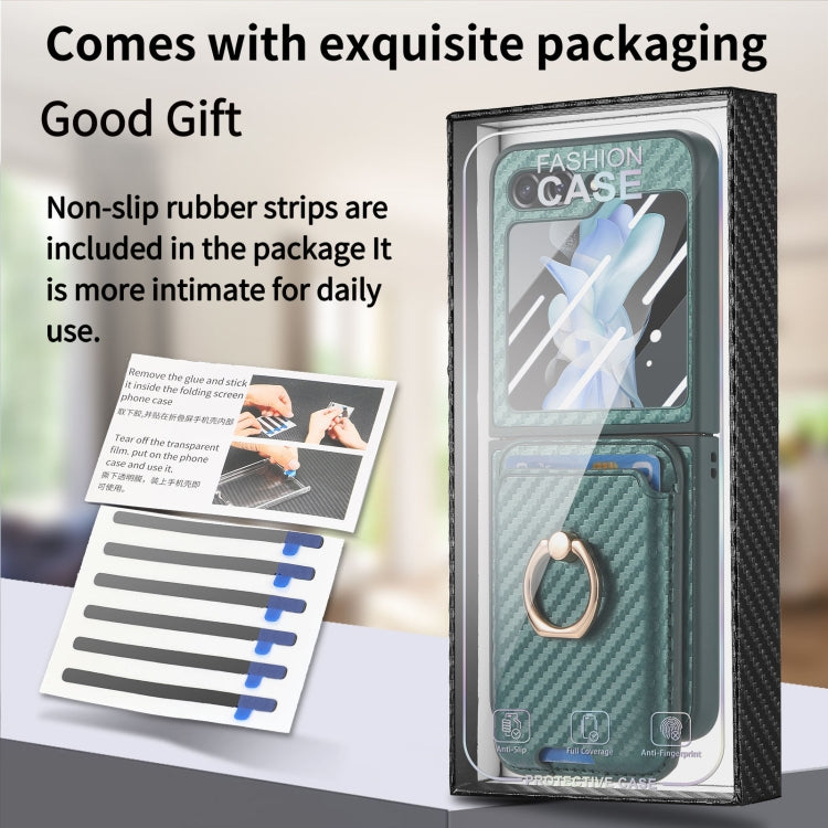 For Samsung Galaxy Z Flip6 / Flip7 FE Carbon Fiber Ring Card Bag Magsafe Phone Case(Green) by buy2fix