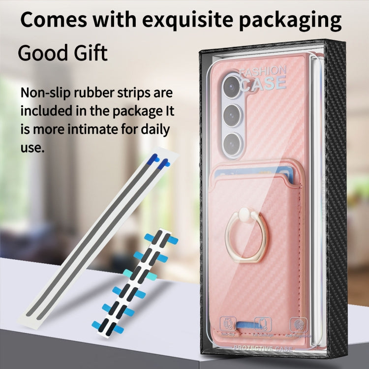 For Samsung Galaxy Z Fold6 Carbon Fiber Ring Card Bag Magsafe Phone Case(Pink) by buy2fix