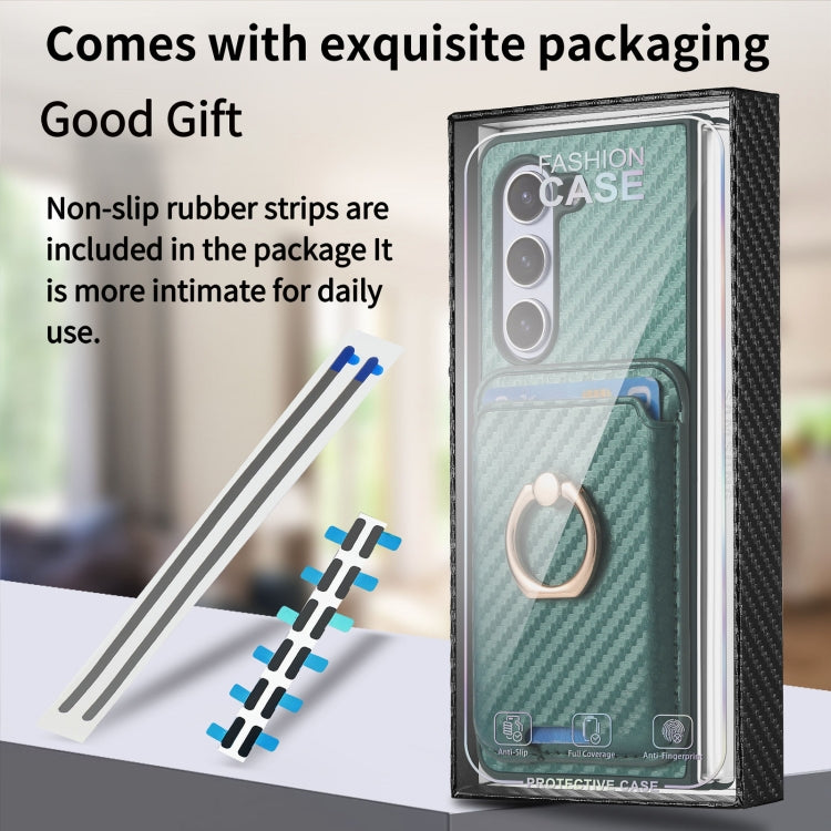 For Samsung Galaxy Z Fold6 Carbon Fiber Ring Card Bag Magsafe Phone Case(Green) by buy2fix