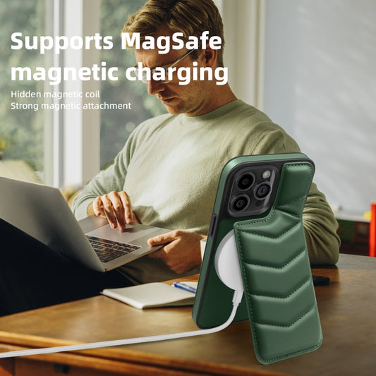 For iPhone 14 Pro Down Jacket Card Bag Holder MagSafe Phone Case(Dark Green) by buy2fix