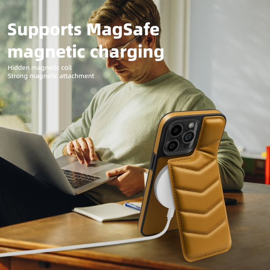 For iPhone 14 Pro Down Jacket Card Bag Holder MagSafe Phone Case(Brown) by buy2fix