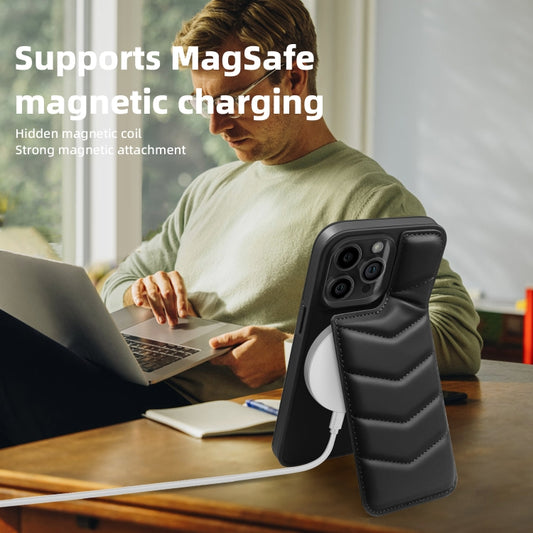 For iPhone 14 Plus Down Jacket Card Bag Holder MagSafe Phone Case(Black) by buy2fix