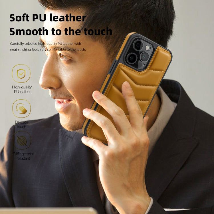 For iPhone 14 Pro Max Down Jacket Card Bag Holder MagSafe Phone Case(Brown) by buy2fix