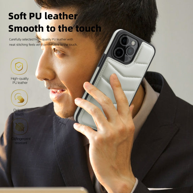 For iPhone 15 Pro Down Jacket Card Bag Holder MagSafe Phone Case(Grey) by buy2fix