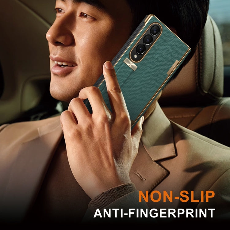 For Samsung Galaxy Z Fold4 Retractable Wrist Strap Invisible Stand Phone Case(Green) - Galaxy Z Fold4 5G Cases by buy2fix | Online Shopping UK | buy2fix