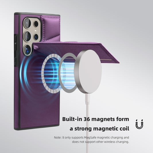 For Samsung Galaxy S22 5G Down Jacket Card Bag Holder MagSafe Phone Case(Purple) by buy2fix