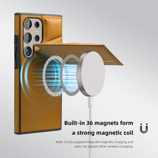 For Samsung Galaxy S22 Ultra 5G Down Jacket Card Bag Holder MagSafe Phone Case(Brown) by buy2fix