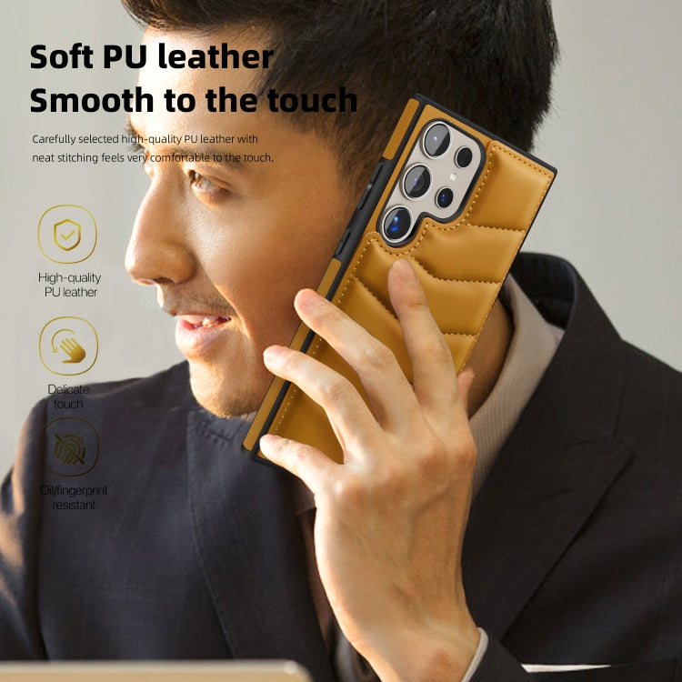 For Samsung Galaxy S22 Ultra 5G Down Jacket Card Bag Holder MagSafe Phone Case(Brown) by buy2fix