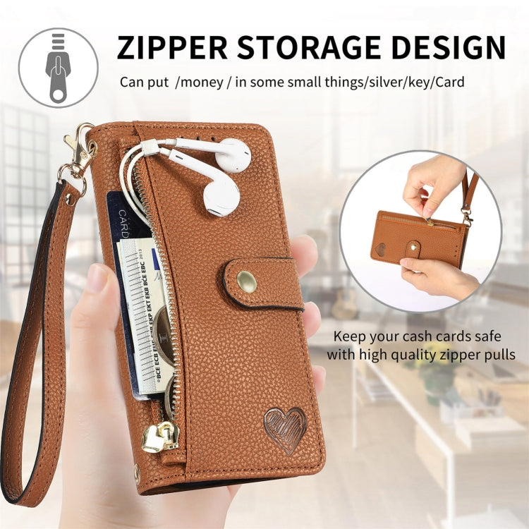 For Nothing CMF Phone 1 Love Zipper Lanyard Leather Phone Case(Brown) - Nothing Cases by buy2fix | Online Shopping UK | buy2fix