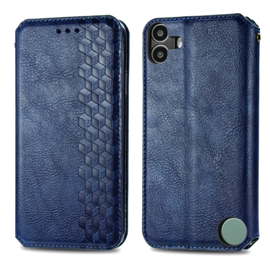 For Nothing CMF Phone 1 Cubic Grid Pressed Magnetic Leather Phone Case(Blue) - Nothing Cases by buy2fix | Online Shopping UK | buy2fix