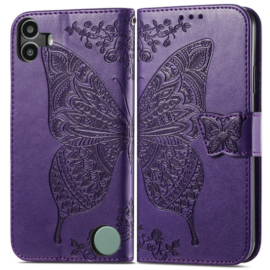 For Nothing CMF Phone 1 Butterfly Love Flower Embossed Leather Phone Case(Purple) - Nothing Cases by buy2fix | Online Shopping UK | buy2fix