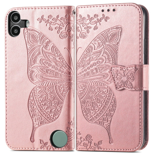 For Nothing CMF Phone 1 Butterfly Love Flower Embossed Leather Phone Case(Rose Gold) - Nothing Cases by buy2fix | Online Shopping UK | buy2fix