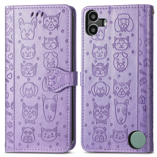 For Nothing CMF Phone 1 Cat and Dog Embossed Leather Phone Case(Purple) - Nothing Cases by buy2fix | Online Shopping UK | buy2fix