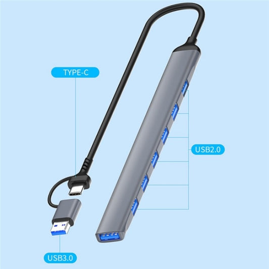 ADS-303D USB + Type-C to USB 3.0 + 6x USB 2.0 Splitter 7-in-1 Multifunctional Hub by buy2fix