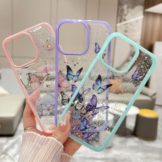 For iPhone 16 Pro Max Color Butterfly Glitter Epoxy TPU Phone Case(Green) by buy2fix